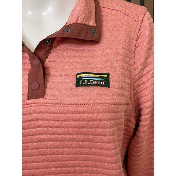 L.L. Bean Airlight Women's S Pink Pullover Quarter Snap Sweatshirt Knit Striped - Picture 3 of 8